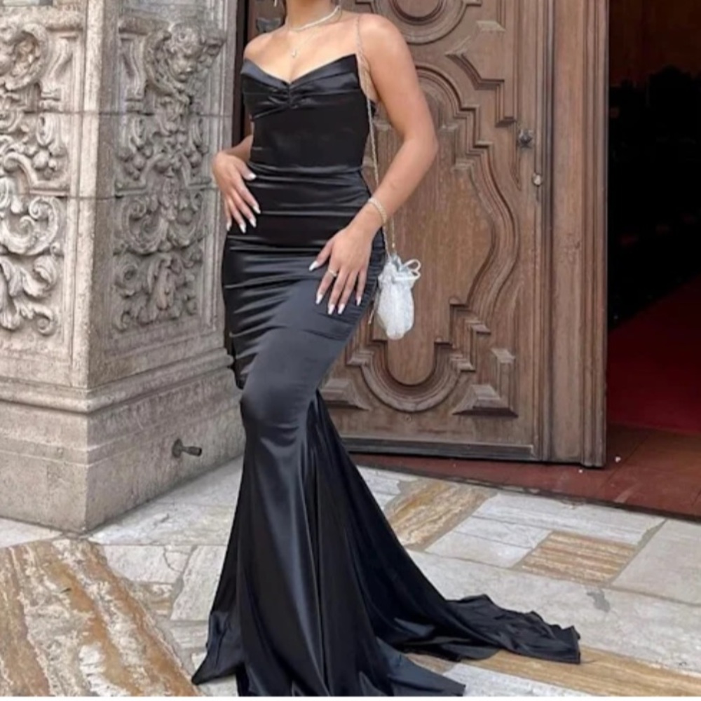 Strapless Black Satin Evening Gown